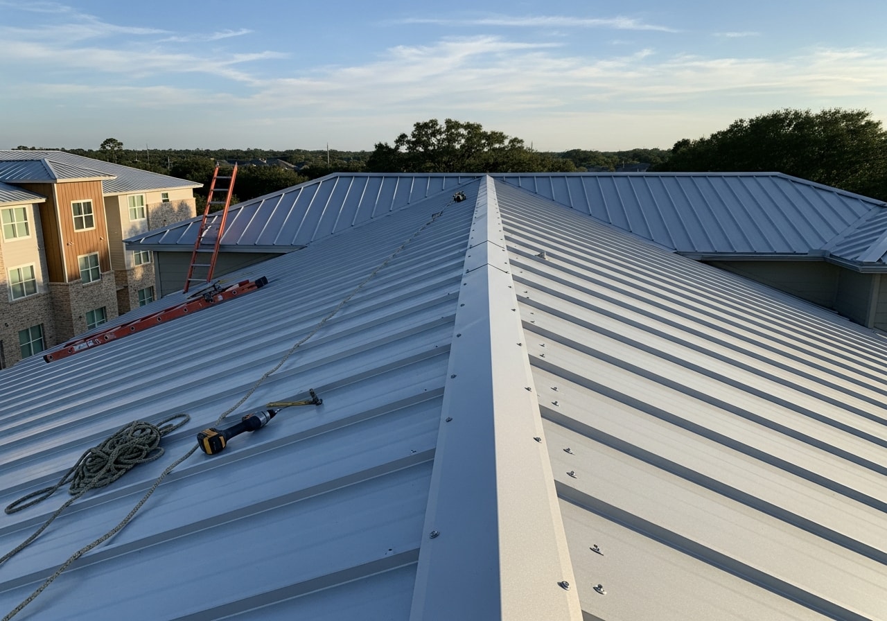 Standing-seam metal roof installed on 12-unit apartment complex in Friendswood