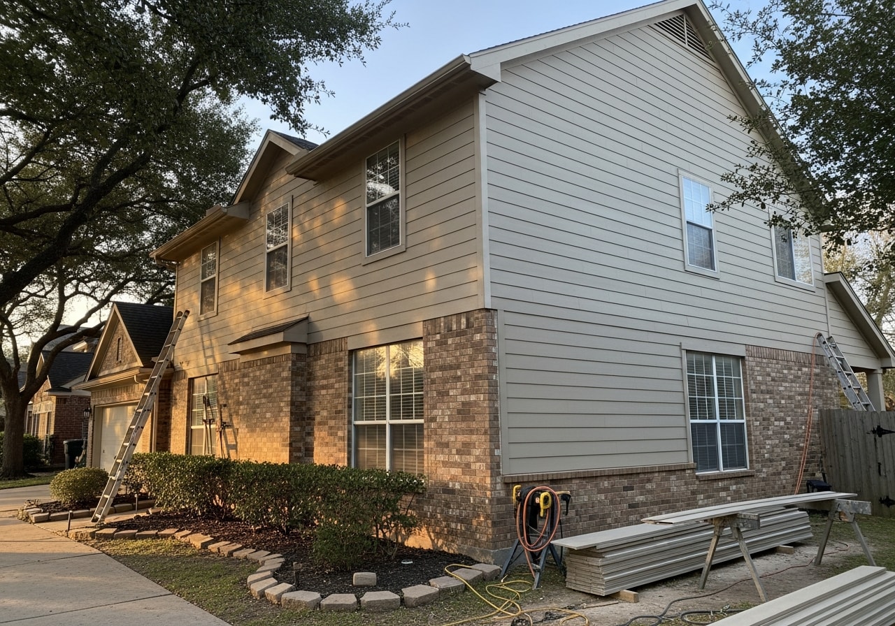 New fiber cement siding installed on 2-story residential home in League City