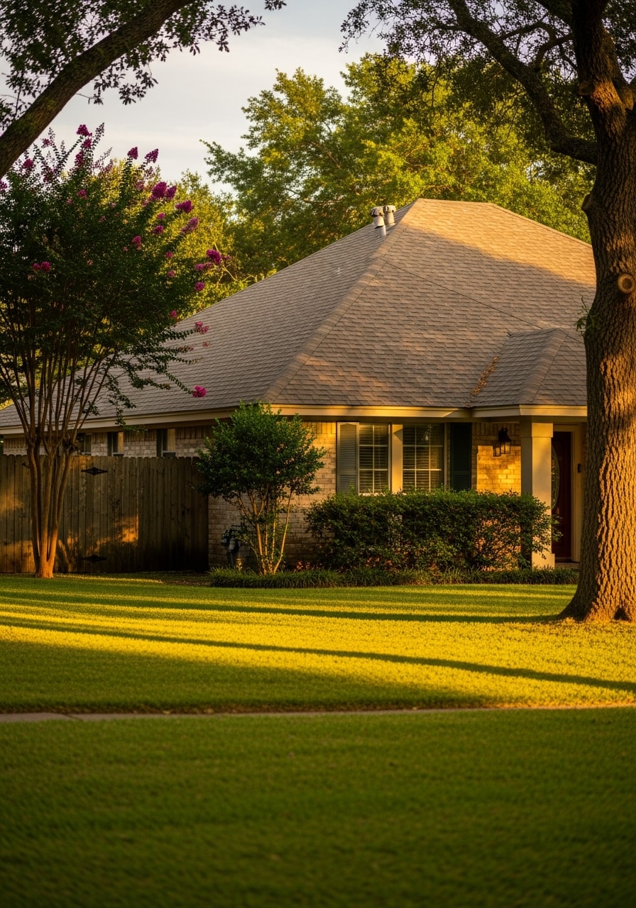 Texas City homeowner standing in front of their property with community context and mature landscaping.